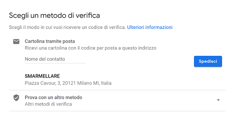 scegli metodo verifica google my business
